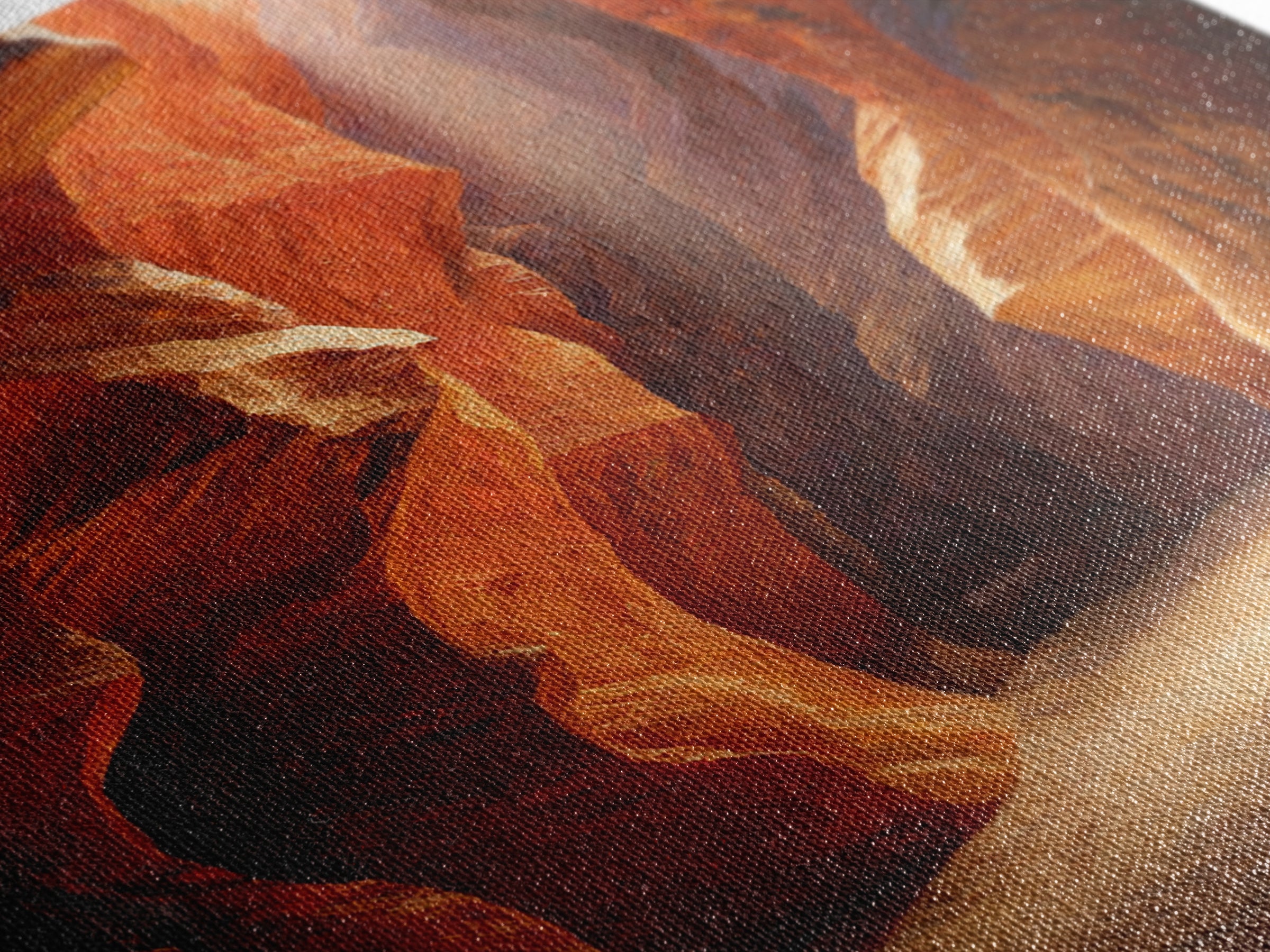 Sunlit Slot Canyon Textured Wall Art, Dramatic Red Rock Landscape Canvas Print, Vertical Desert Painting For Entryway Or Living Room Decor