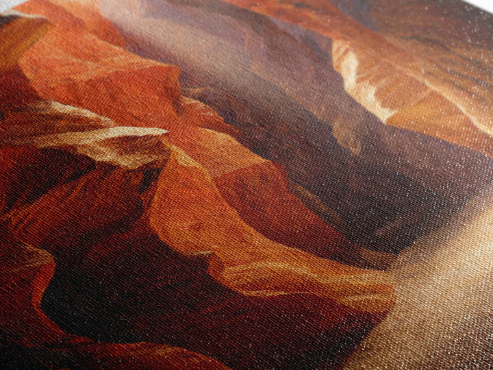 Sunlit Slot Canyon Textured Wall Art, Dramatic Red Rock Landscape Canvas Print, Vertical Desert Painting For Entryway Or Living Room Decor