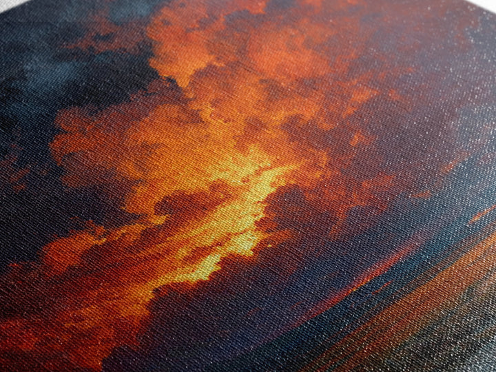 Dramatic Sunset Storm Cloud Landscape Wall Art, Fiery Sky Canvas Print, Modern Living Room Statement Artwork