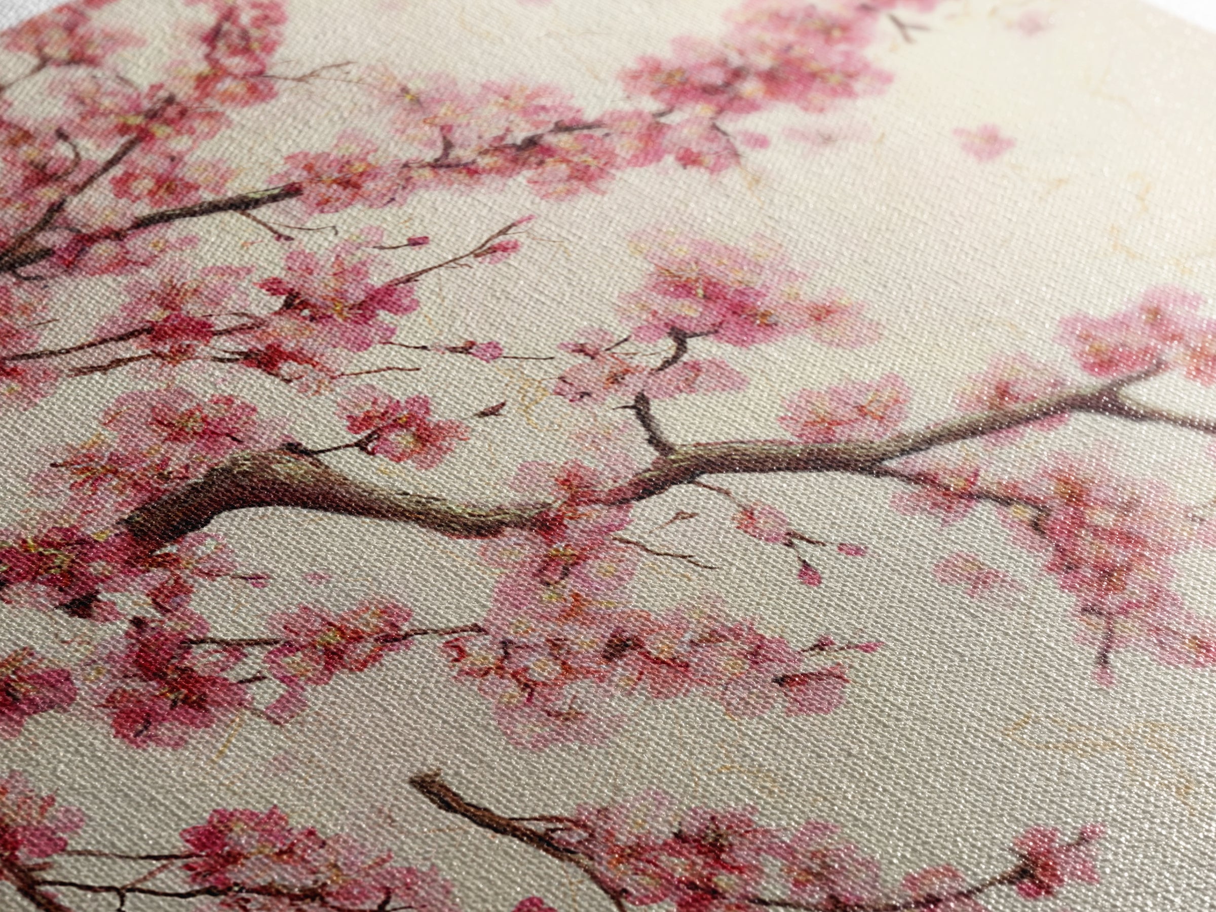 Pink Cherry Blossom Wall Art, Japanese Floral Branch Print, Botanical Spring Decor, Feminine Bedroom Canvas Gift For Her