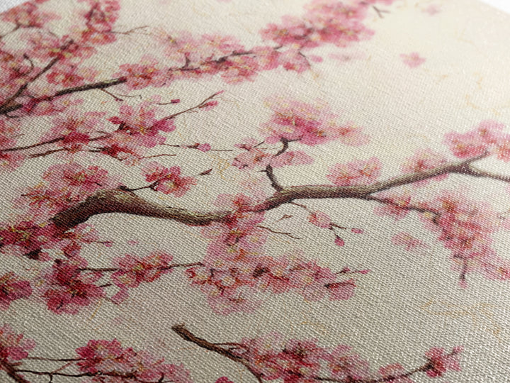 Pink Cherry Blossom Wall Art, Japanese Floral Branch Print, Botanical Spring Decor, Feminine Bedroom Canvas Gift For Her