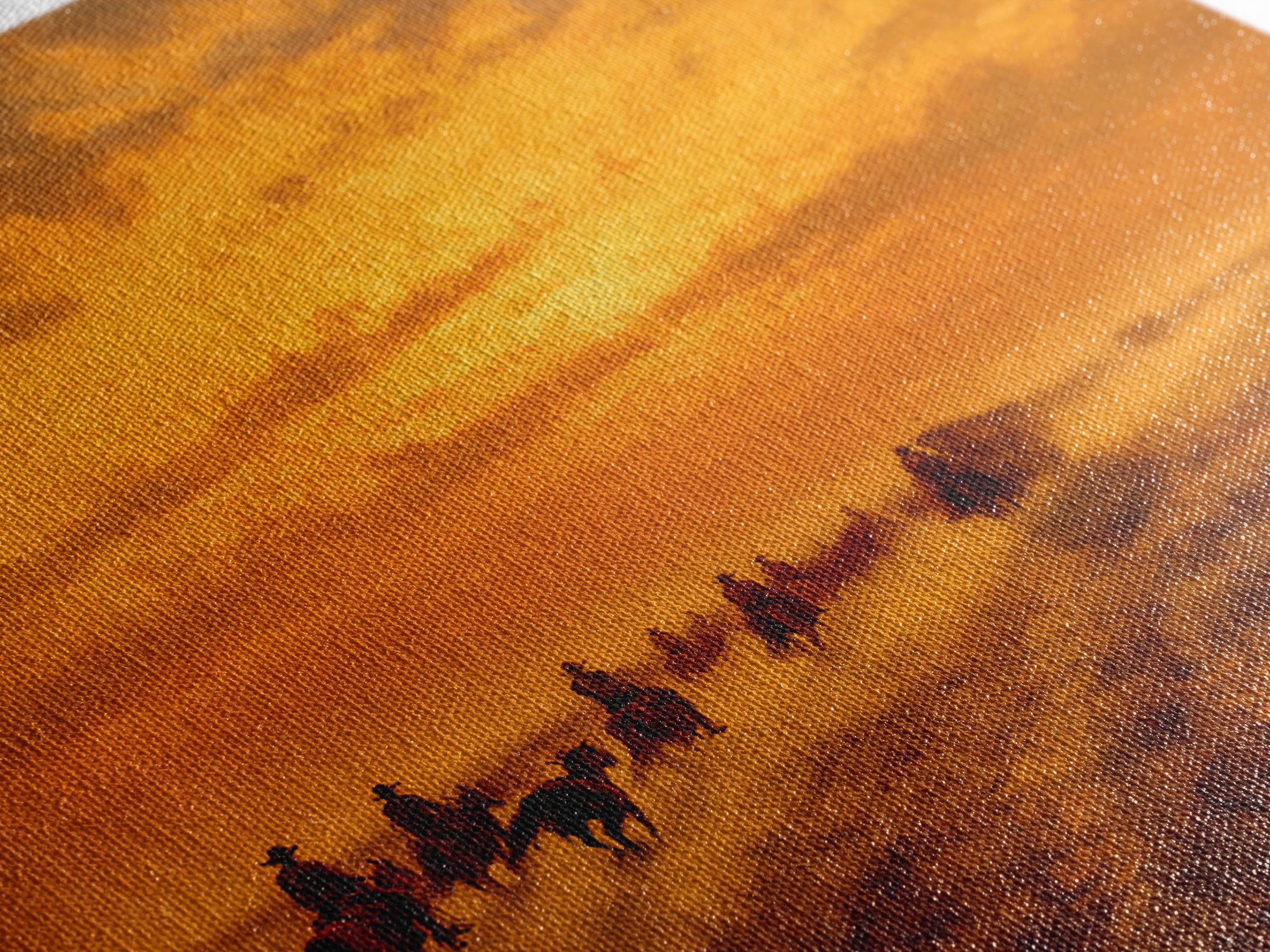 Western Cowboy Cattle Drive At Sunset Wall Art, Desert Landscape Print, Rustic Home Decor, Living Room Wall Art Canvas Print