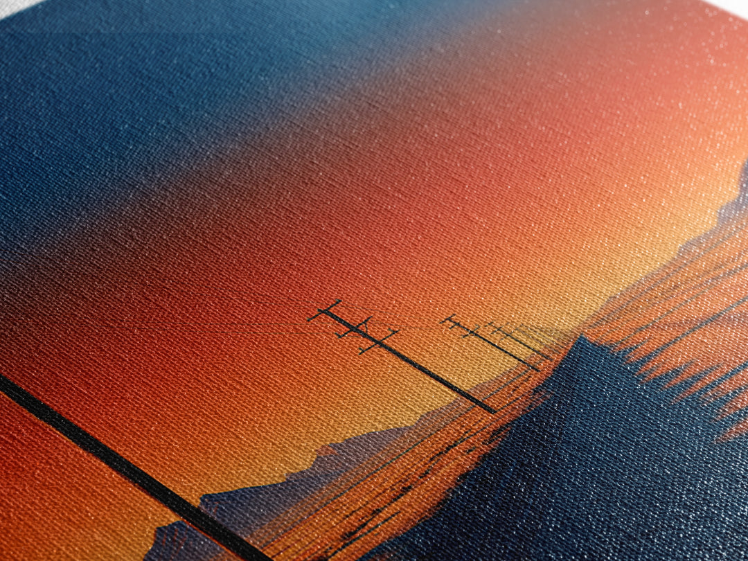 Minimal Desert Highway At Sunrise Wall Art, Colorful Modern Landscape Canvas Print, Southwestern Home Decor Office Art