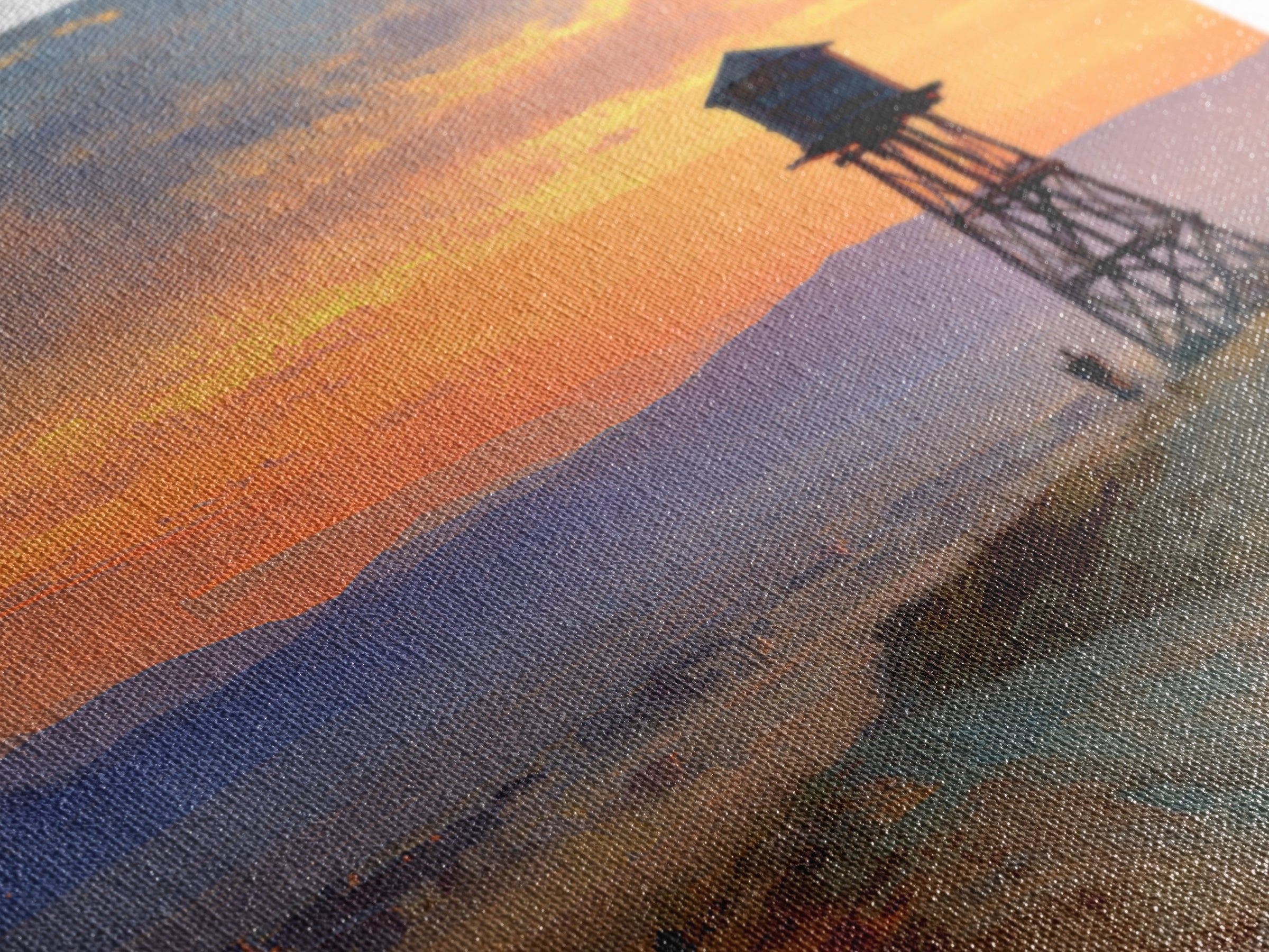Western Sunset Water Tower Landscape Wall Art, Cowboy Desert Road Canvas Print, Rustic Country Home Decor For Living Room Or Office