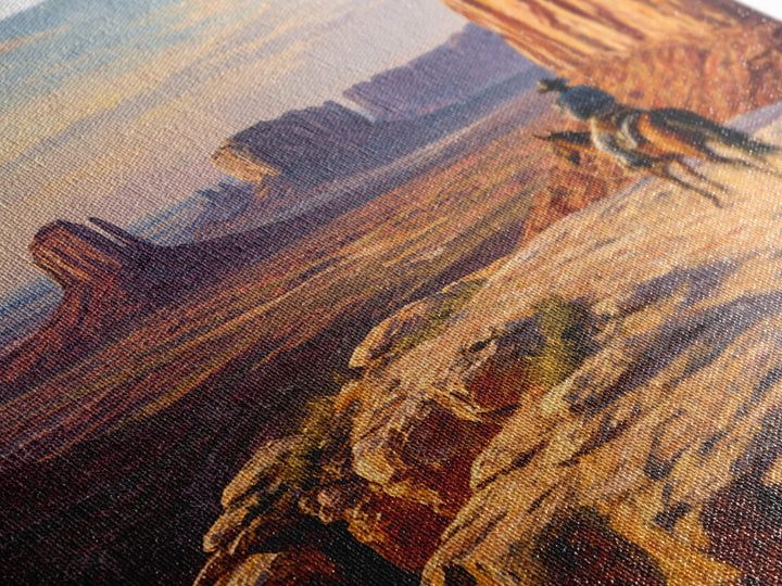 Cowboy Overlooking Monument Valley Wall Art, Western Desert Landscape Canvas Print For Rustic Western Home Decor