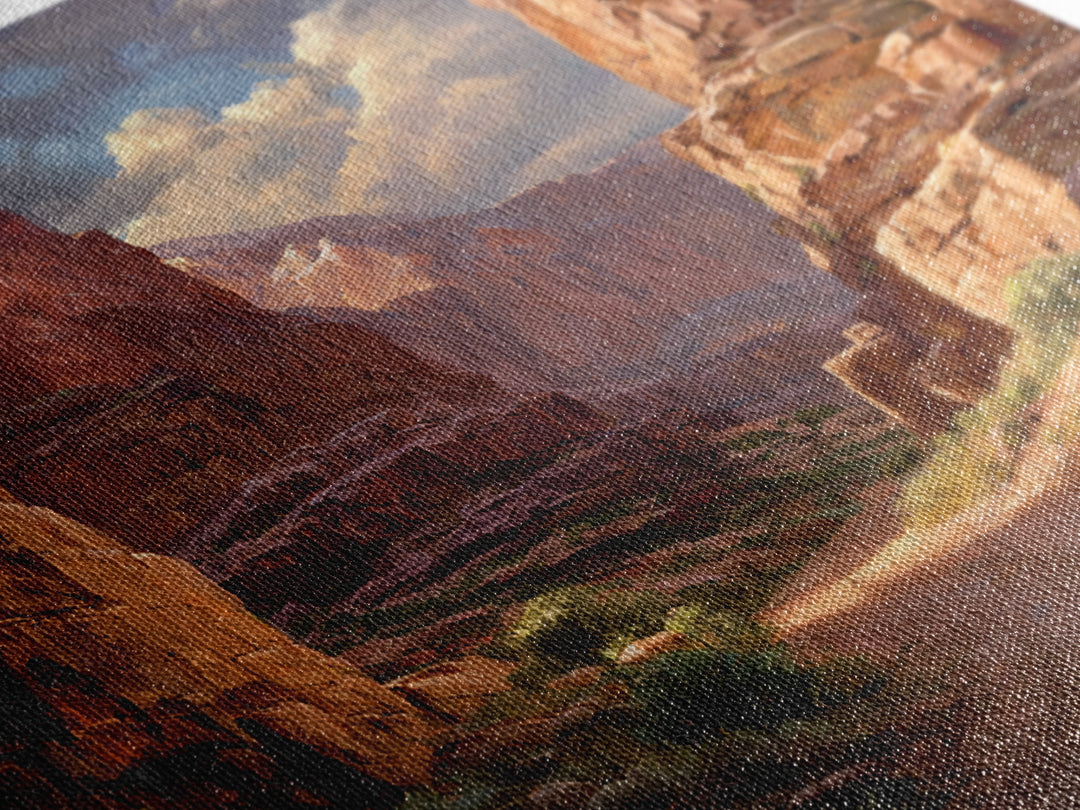 Sunlit Desert Canyon Landscape Wall Art, Rustic Western Canvas Print, Southwest Country Home Decor, Nature Wall Art