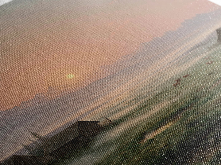 Misty Sunrise Farm Landscape Wall Art, Rustic Country Barn Pasture Print, Farmhouse Wall Decor Living Room Wall Art
