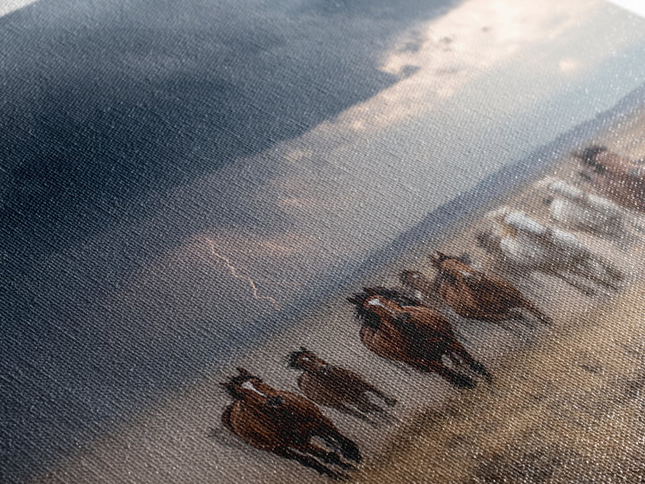 Galloping Horses In Desert Storm Wall Art, Western Photography Print, Rustic Ranch Decor, Dramatic Modern Canvas Print