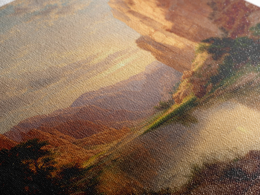 Golden Canyon River At Sunset Landscape Wall Art, Southwest Nature Home Decor, Large Scenic Canvas Print For Living Room