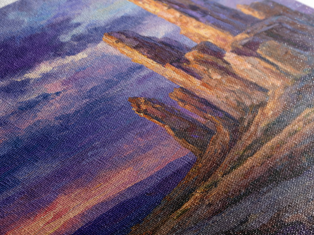 Desert Buttes At Sunset Wall Art, Southwestern Landscape Painting, Colorful Rustic Country Decor, Large Western Canvas Print