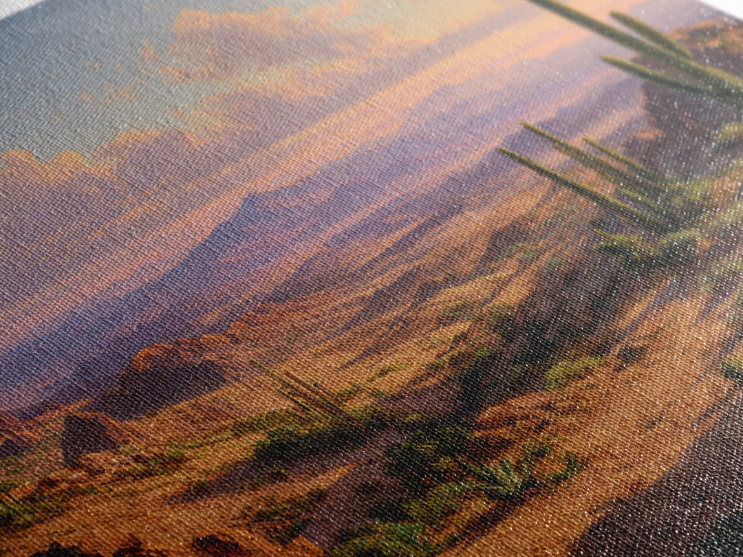 Desert Cactus Panorama Landscape Wall Art, Southwestern Sunset Print, Modern Desert Decor For Living Room Wall Art