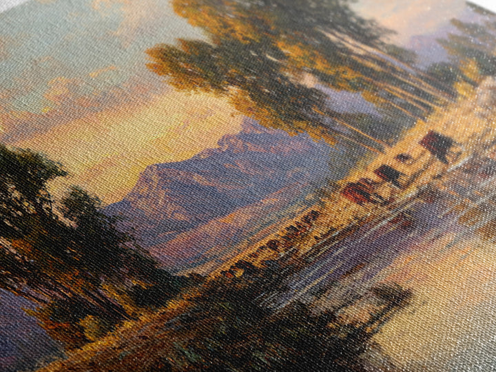Warm Sunset Over Mountains Large Landscape Wall Art Framed Canvas Print Rustic Nature Home Decor