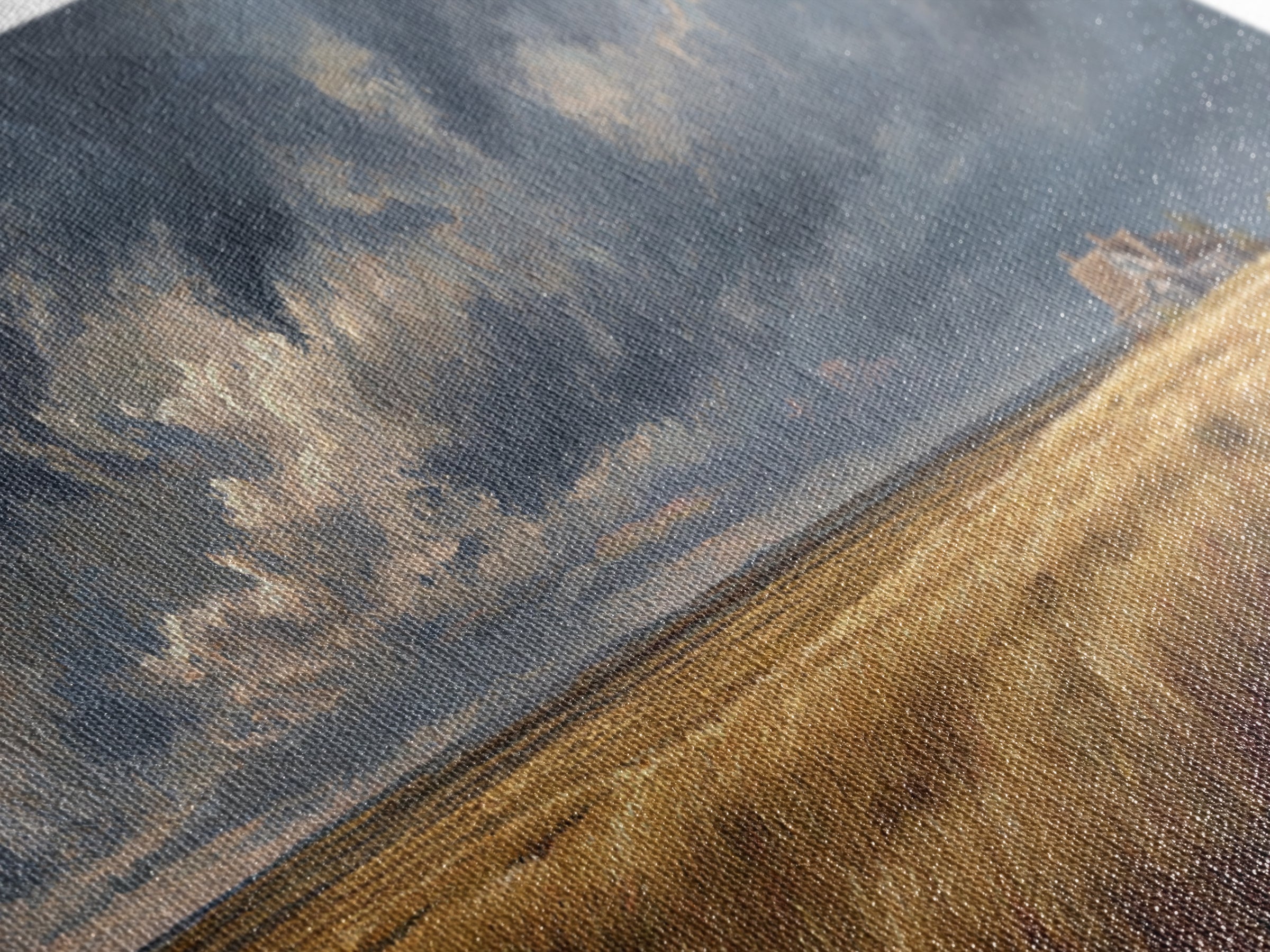 Golden Wheat Field With Rustic House Under Dramatic Sky Landscape Painting Canvas Print For Living Room Decor