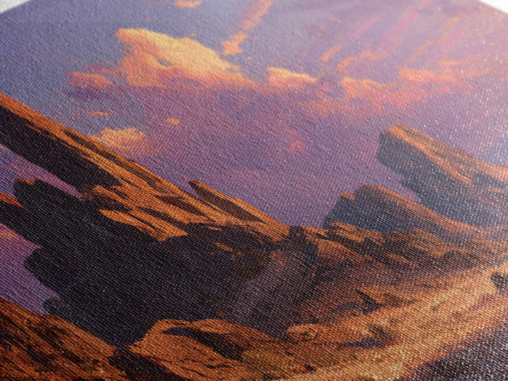 Majestic Desert Rock Formation Under Purple Sky Landscape Wall Art Canvas Print Contemporary Nature Painting Home Decor