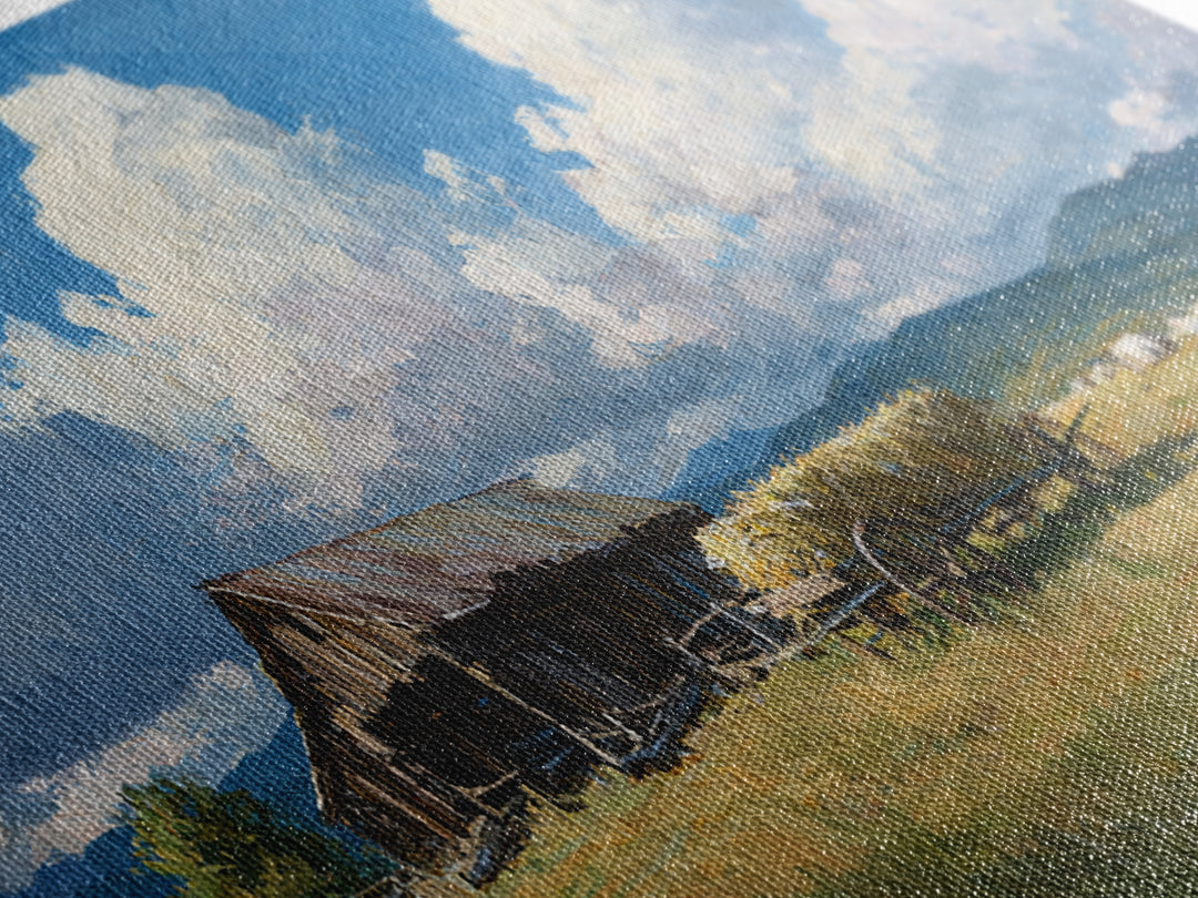 Rustic Barn Landscape Oil Painting Large Wall Art For Farmhouse Decor And Living Room Canvas Print