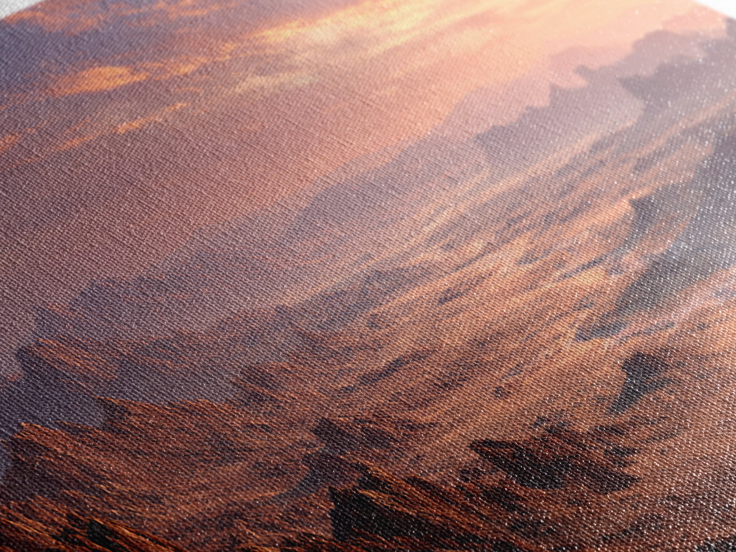 Expansive Desert Canyon Landscape With Warm Sunset Glow Moody Wall Art Framed Canvas Print Suitable For Living Room Decor