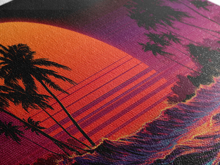 Retro Sunset Palm Trees Digital Art Canvas Print Wall Art Living Room Decor Tropical Beach Scene Large Framed Canvas Print Home Decor