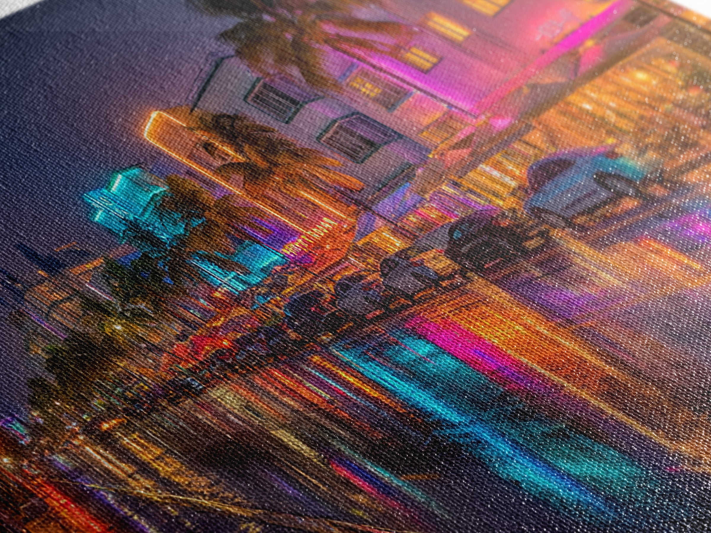 Neon City Night Street Scene Vibrant Urban Wall Art Canvas Print Modern Home Decor Living Room Art