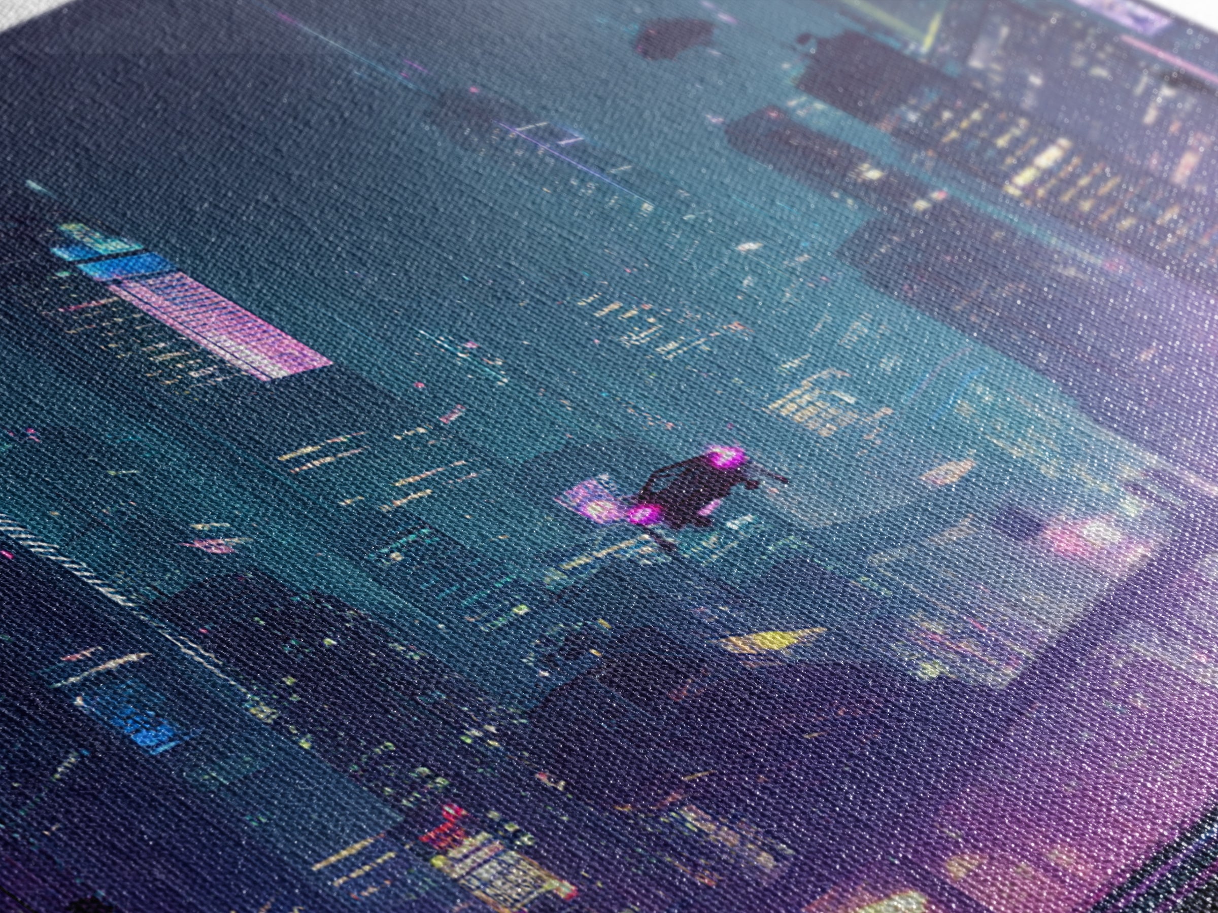 Futuristic Cyberpunk Cityscape At Night With Neon Lights And Hover Cars Wall Art, Vibrant Canvas Print For Modern Living Room Decor