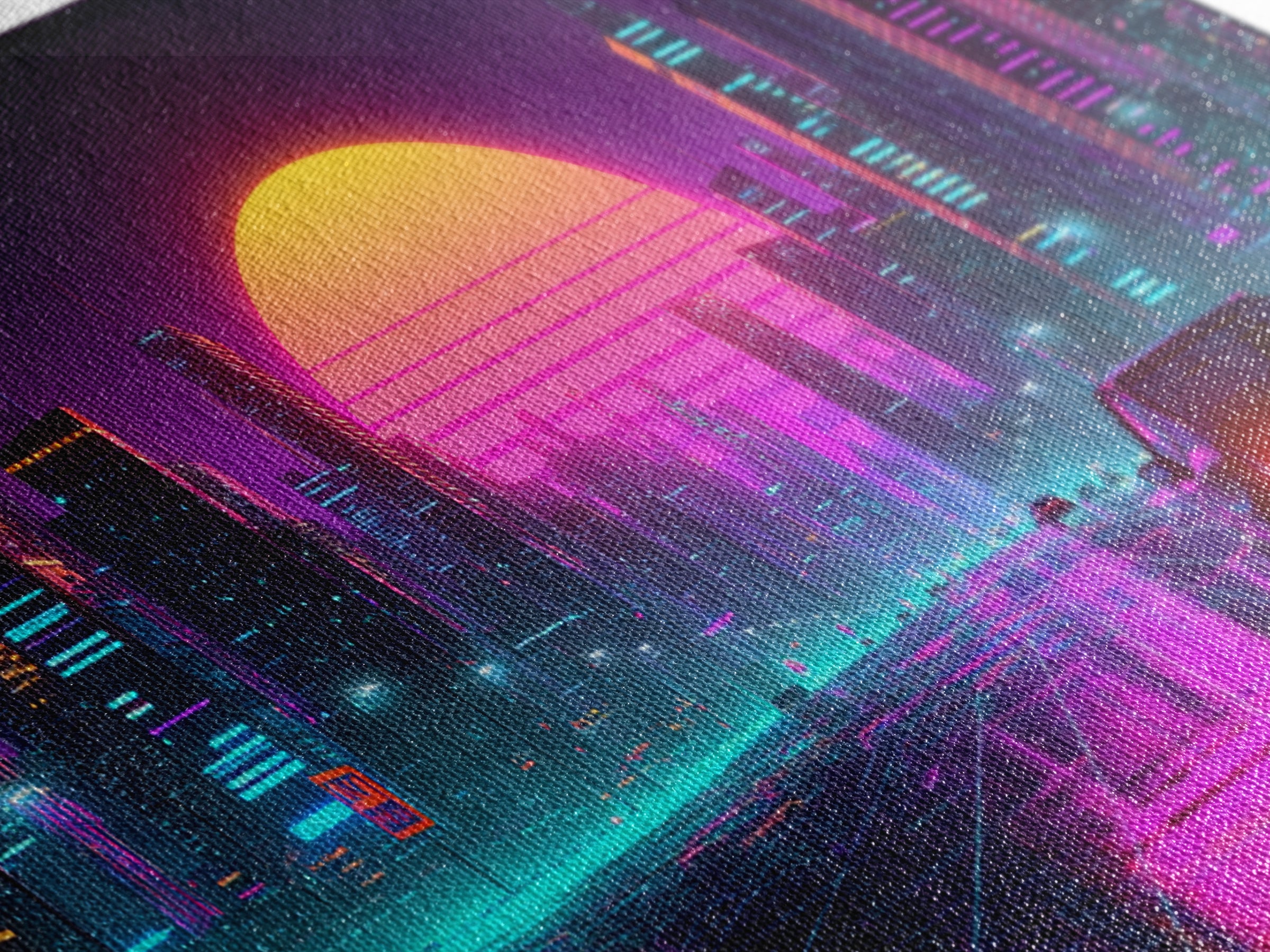 Vibrant Futuristic Cityscape Neon Lights Digital Artwork Modern Wall Art Canvas Print For Urban Living Room Decor