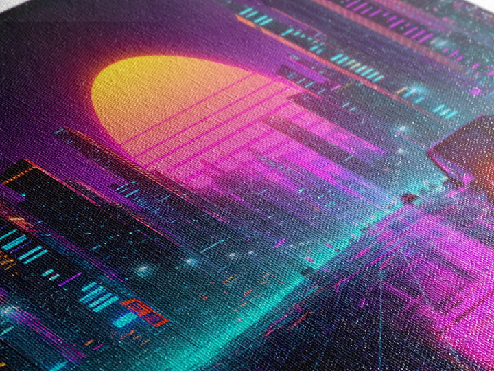 Vibrant Futuristic Cityscape Neon Lights Digital Artwork Modern Wall Art Canvas Print For Urban Living Room Decor