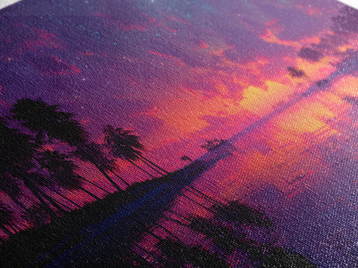 Tropical Sunset Beach With Palm Trees Landscape Painting Canvas Print For Coastal Wall Art