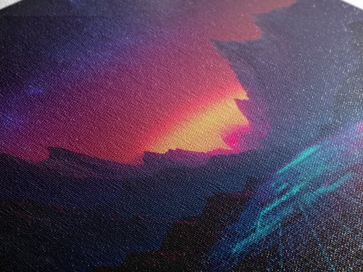 Futuristic Cyberpunk Landscape With Neon Mountains And Grid Canvas Print Modern Wall Art Home Decor Abstract Wall Decor