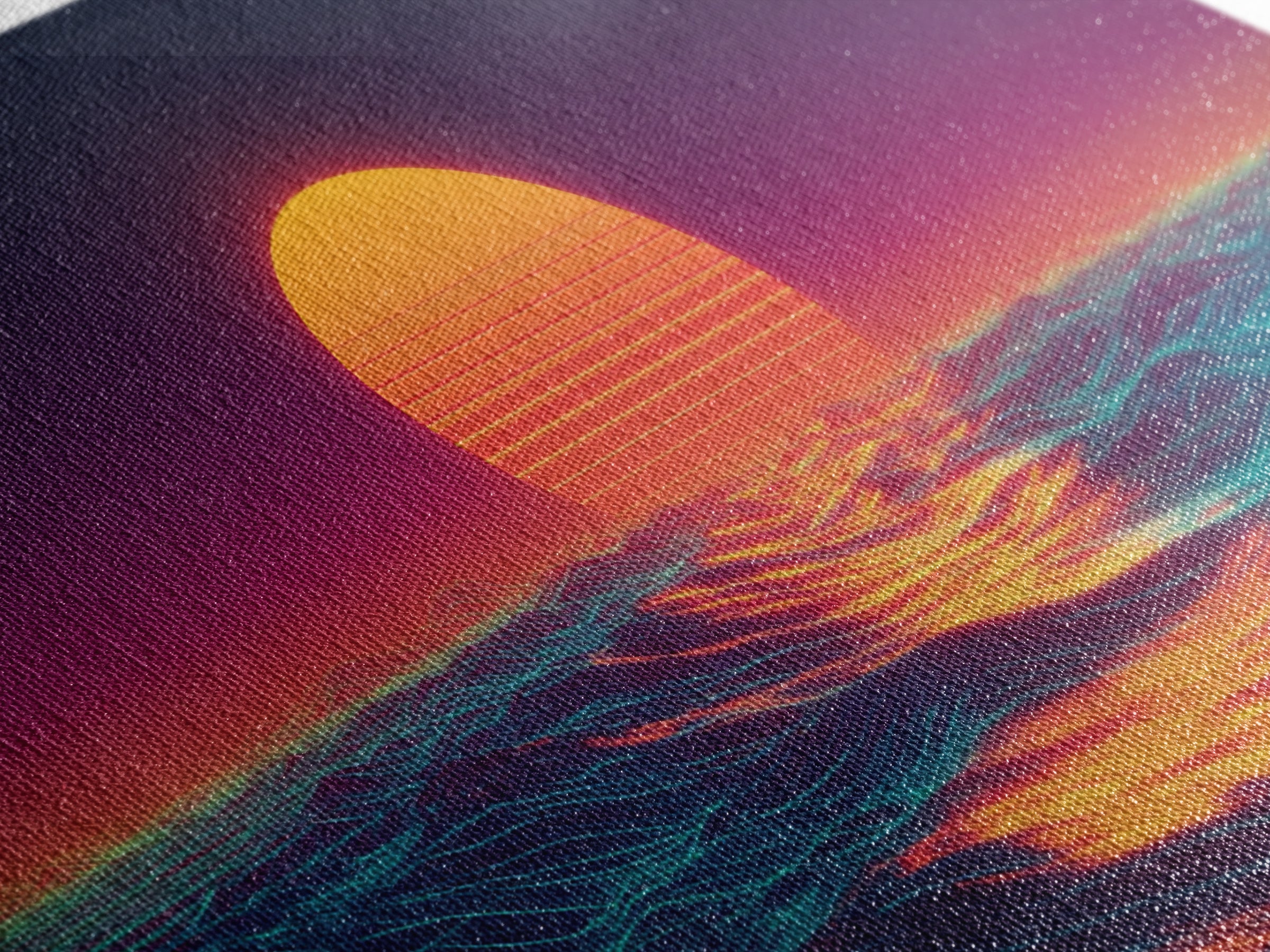 Retro Futuristic Neon Sunset Over Ocean Vibrant Wave Wall Art Canvas Print For Modern Living Room Decor