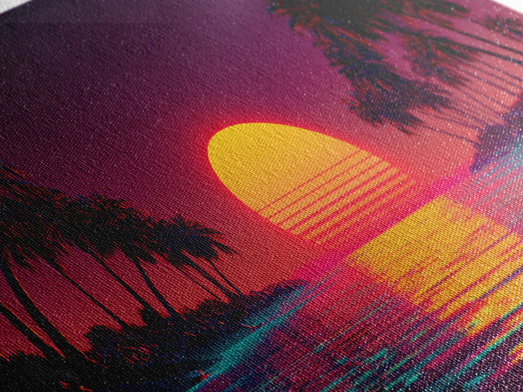 Vibrant Sunset Over Tropical Beach With Palm Trees Canvas Print Colorful Wall Art Modern Coastal Decor