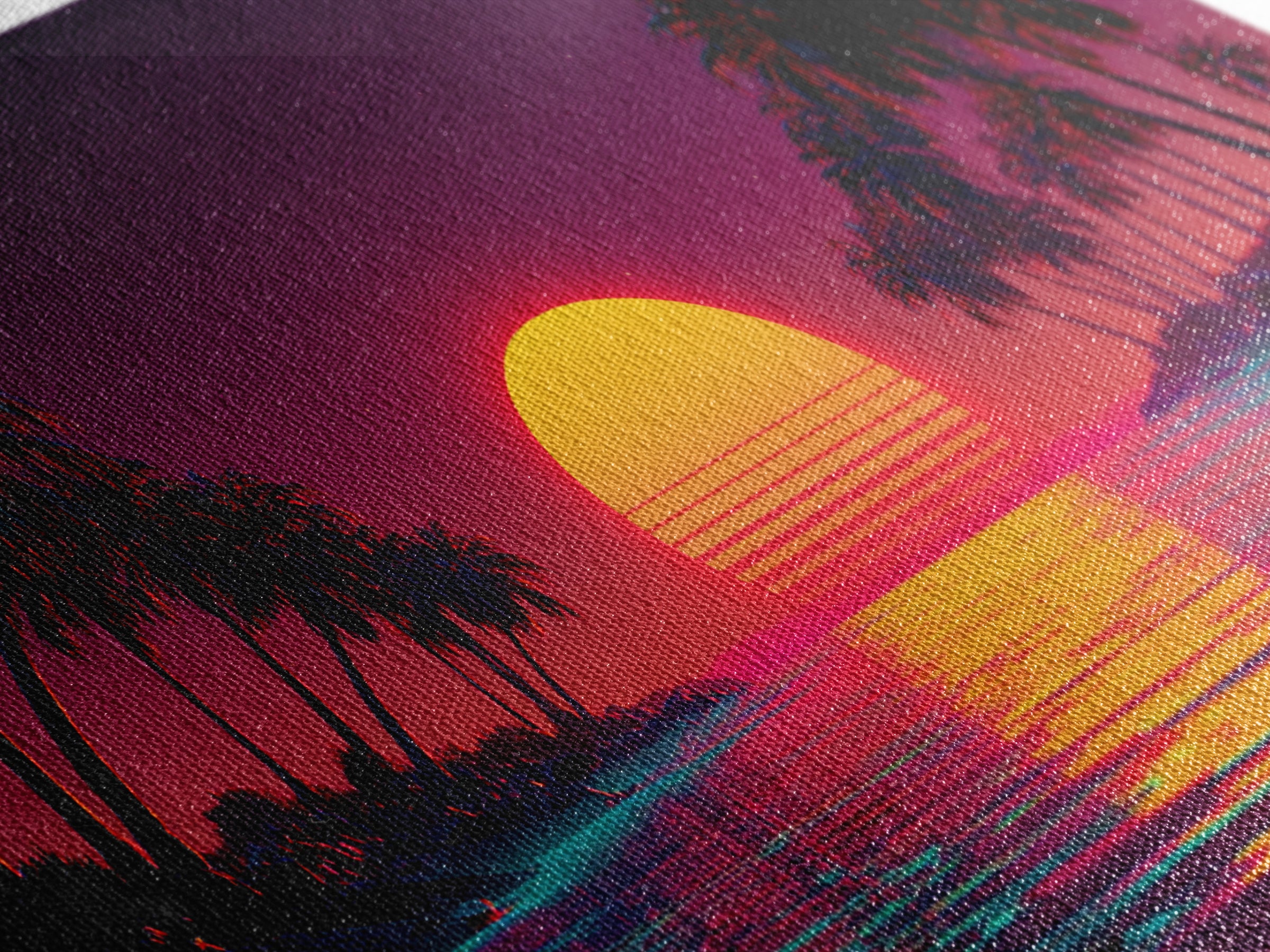Vibrant Sunset Over Tropical Beach With Palm Trees Canvas Print Colorful Wall Art Modern Coastal Decor