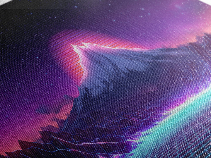 Retro Futuristic Digital Landscape Of Neon Grid And Majestic Mountain Scene Wall Art Modern Canvas Print For Unique Decor