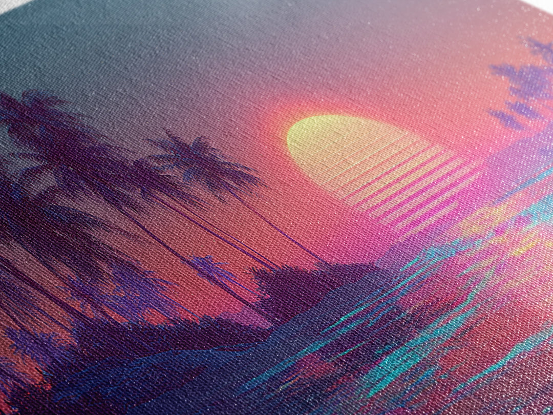 Pink And Blue Vibrant Tropical Beach Sunset With Palm Trees Coastal Wall Art Canvas Print Modern Boho Home Decor For Living Room Or Bedroom
