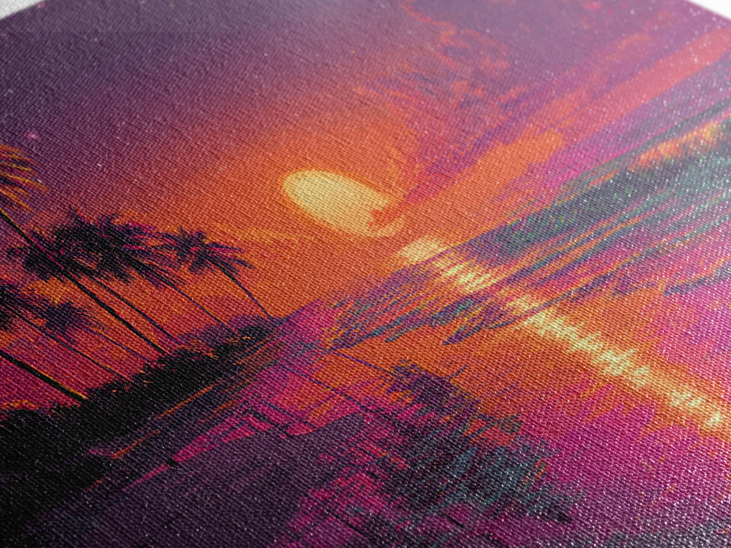 Vibrant Abstract Landscape With Neon Sunset And Mountains Canvas Print Modern Wall Art Contemporary Decor Living Room Art