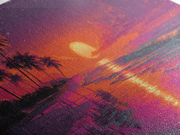 Vibrant Abstract Landscape With Neon Sunset And Mountains Canvas Print Modern Wall Art Contemporary Decor Living Room Art