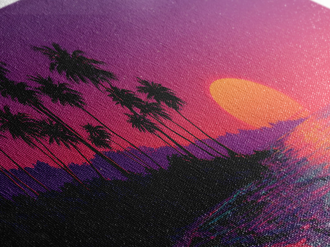 Vivid Tropical Sunset Over Ocean With Palm Trees Silhouette Canvas Print Large Wall Art For Living Room Decor And Coastal Home