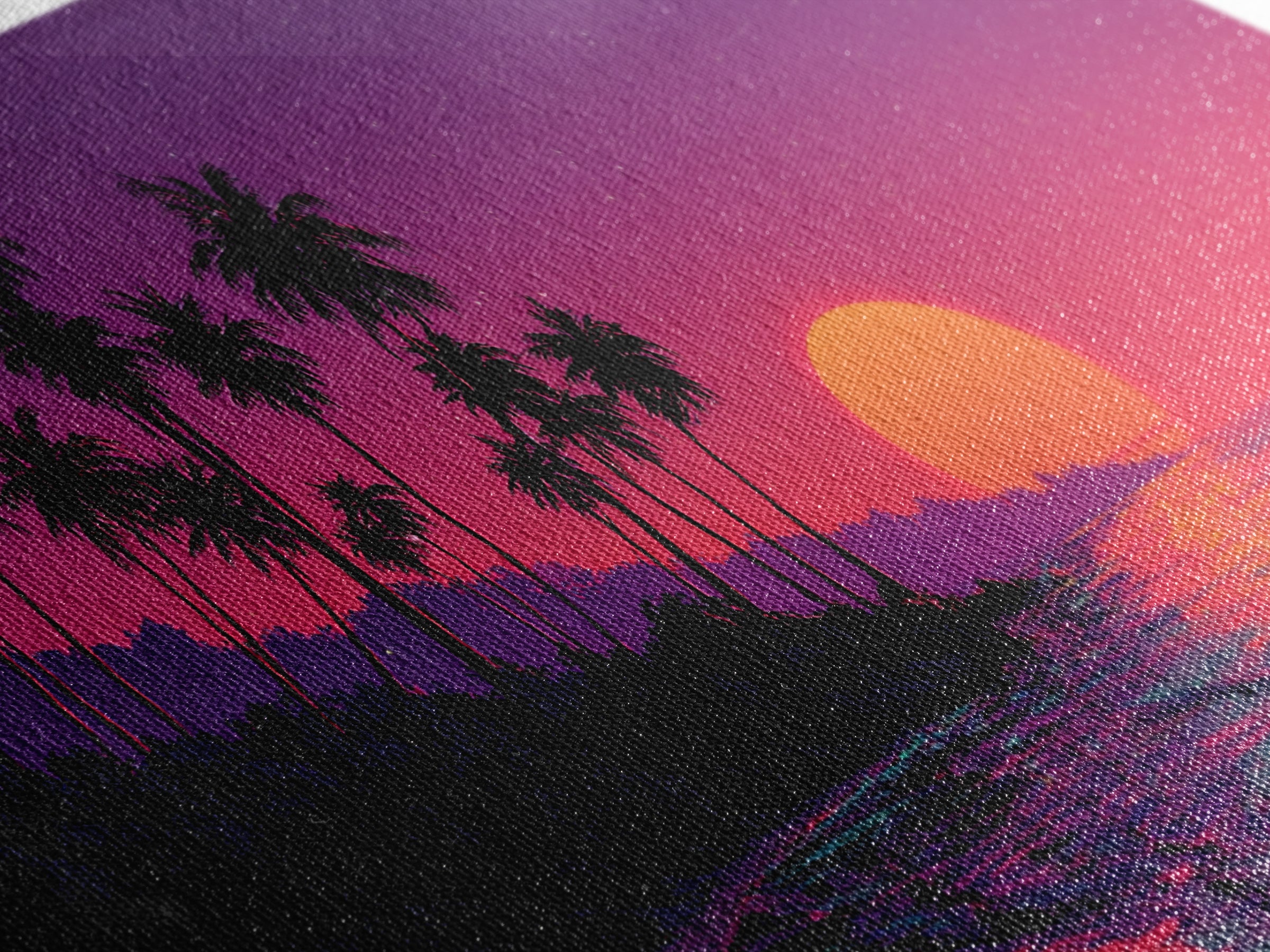 Vivid Tropical Sunset Over Ocean With Palm Trees Silhouette Canvas Print Large Wall Art For Living Room Decor And Coastal Home