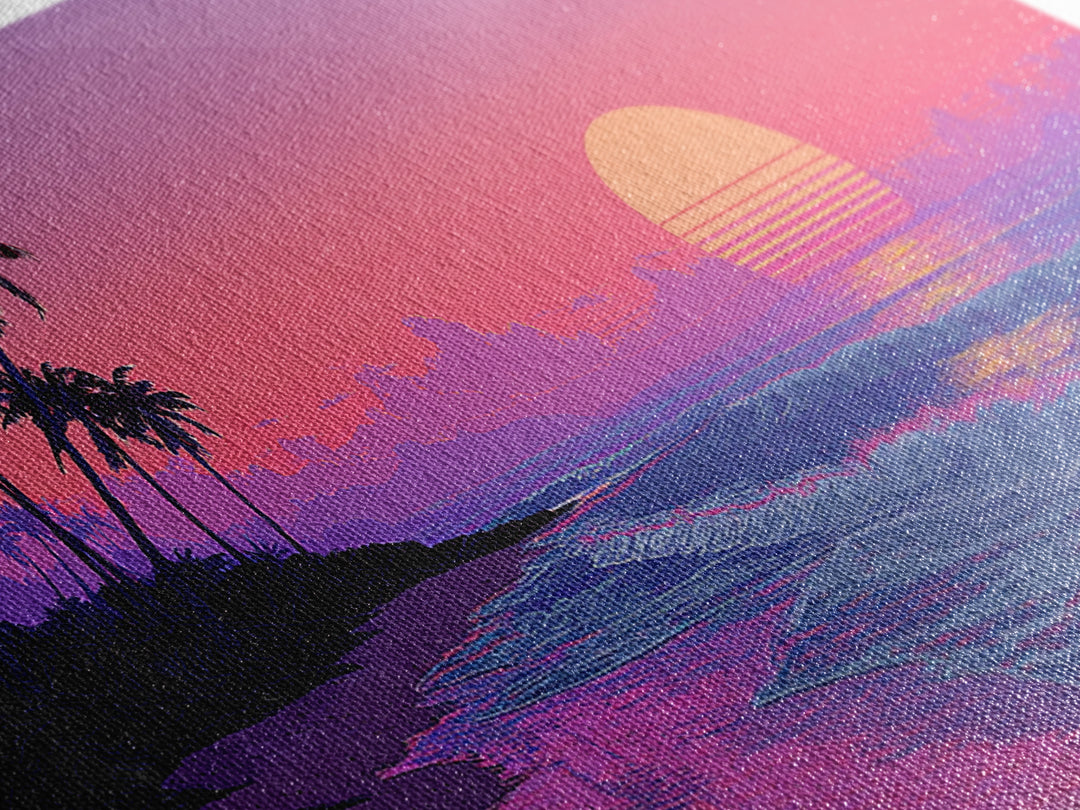 Bright Sunset Seaside Beach Landscape Digital Painting Large Wall Art For Living Room Decor Canvas Print