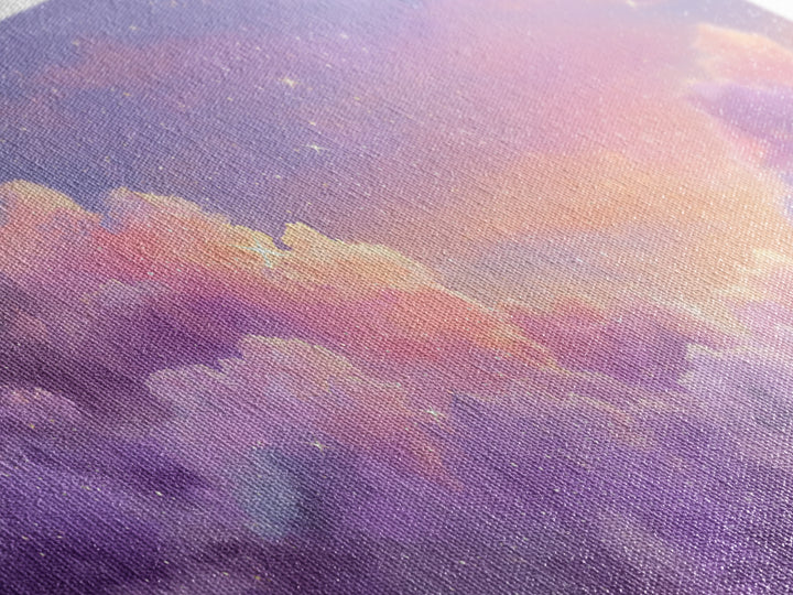 Purple Starry Clouds At Sunset Canvas Print, Dreamy Celestial Wall Decor, Pastel Sky Bedroom Art, Whimsical Room Decor Gift