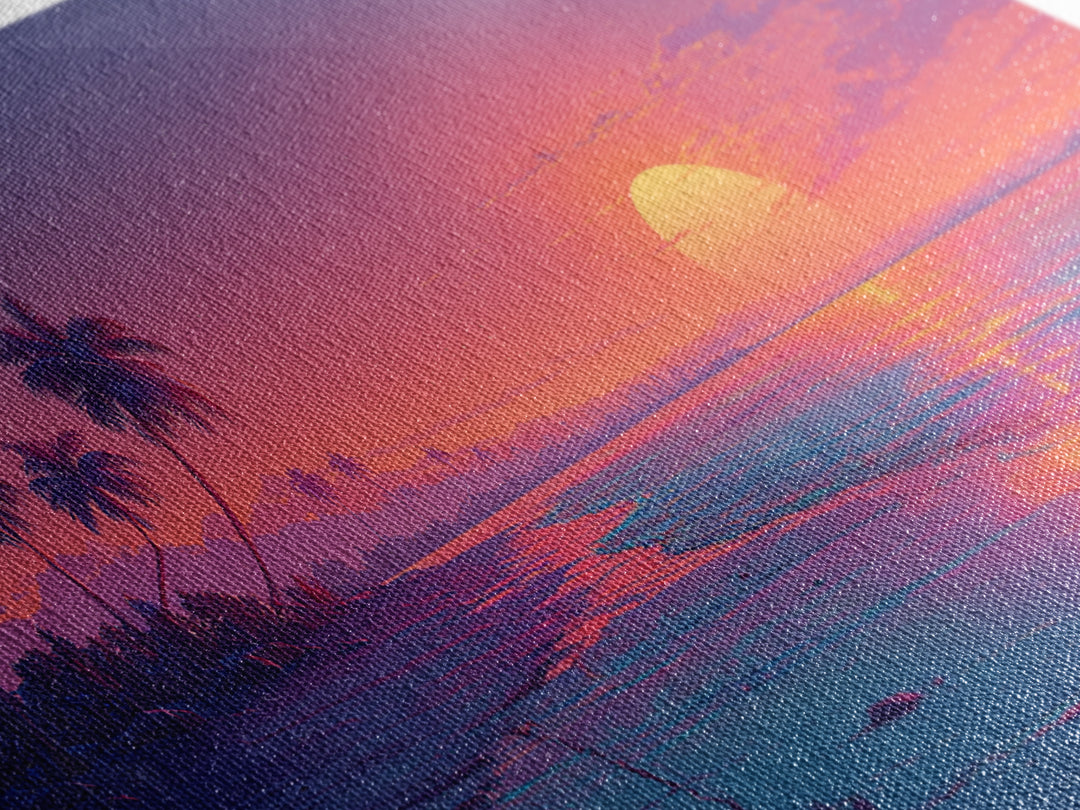 Serene Sunset Tropical Beach Landscape Digital Painting Large Wall Art For Living Room Framed Canvas