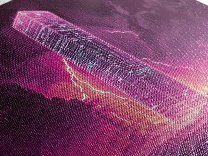 Vibrant Cyberpunk Neon Cityscape With Lightning Night Sky Retro Futuristic Wall Art High Quality Canvas Print