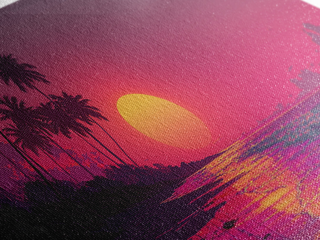 Vibrant Tropical Sunset Over Ocean With Palm Trees Canvas Print Coastal Wall Art Large Contemporary Wall Art For Beach House