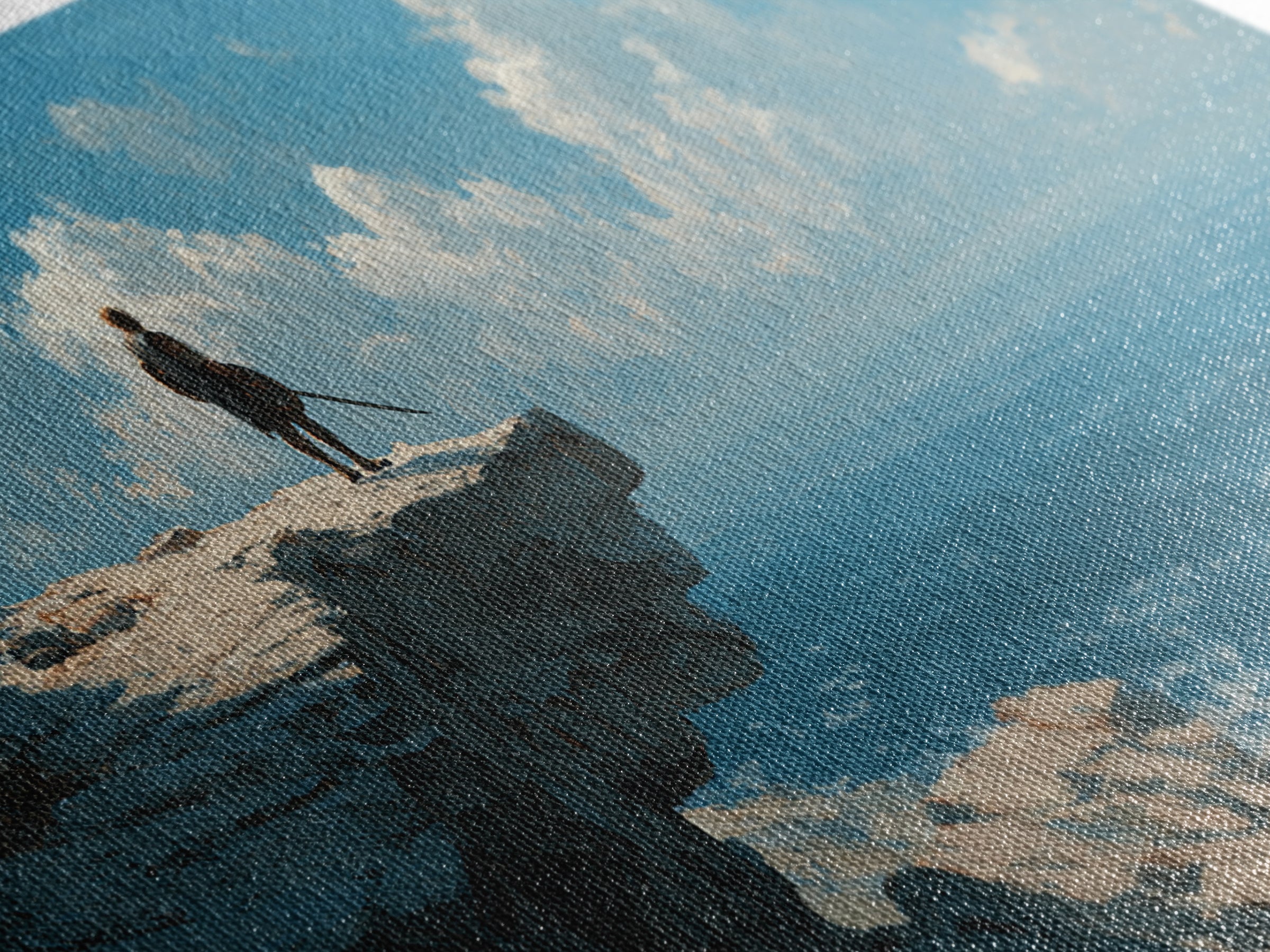 Heroic Warrior Facing Ocean Cliffs Under Cloudscape Landscape Wall Art Canvas Print Epic Adventure Outdoor Painting Decor