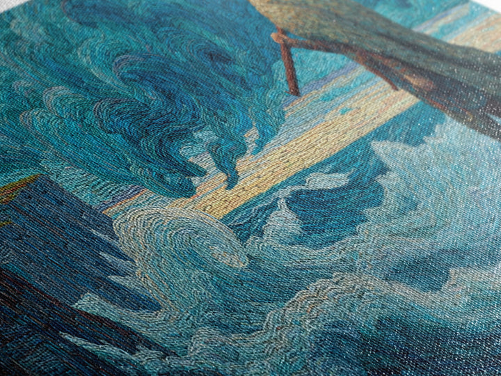 Viking Warrior Facing Blue Storm Waves Wall Art, Nautical Art, Fantasy Art, Textured Wall Art, Ocean Wall Art, Coastal Decor