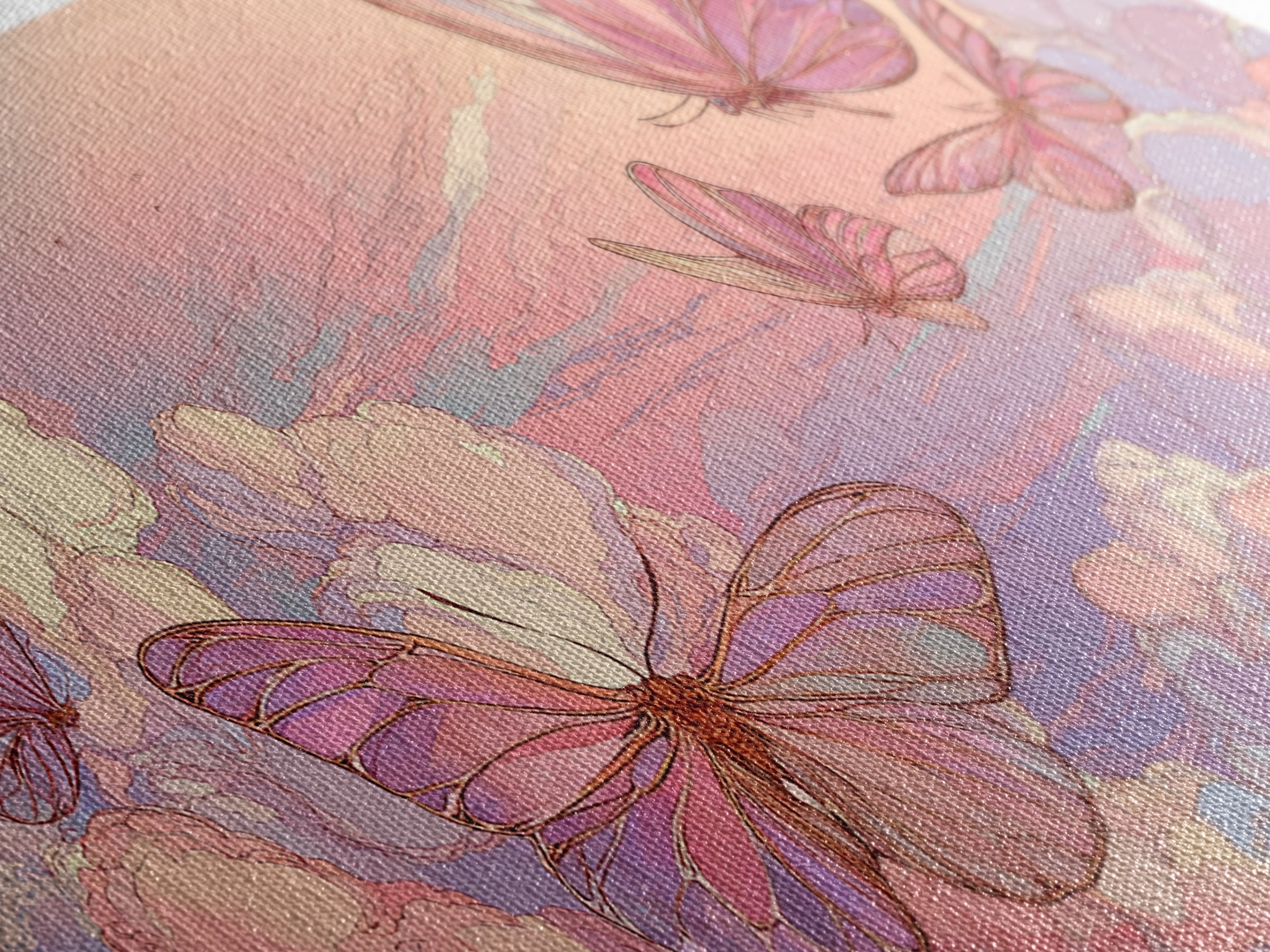 Pastel Butterfly Clouds Wall Art, Dreamy Pink Sky Illustration, Whimsical Nursery Decor, Celestial Bedroom Print For Girls Room