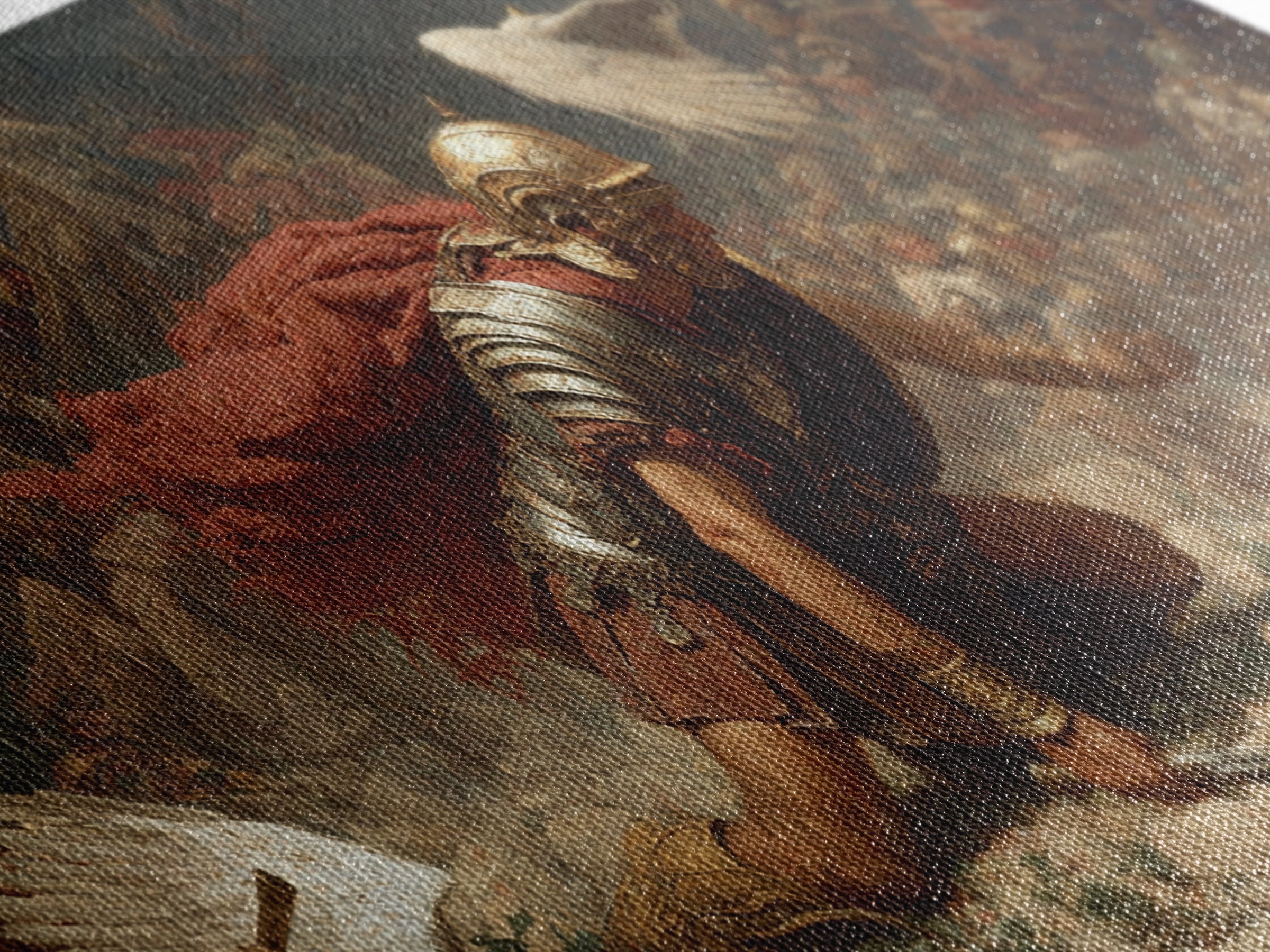 Fallen Roman Soldier In Chaotic Battle Framed Canvas Print, Classical War Wall Decor, Baroque History Art, Dark Academia