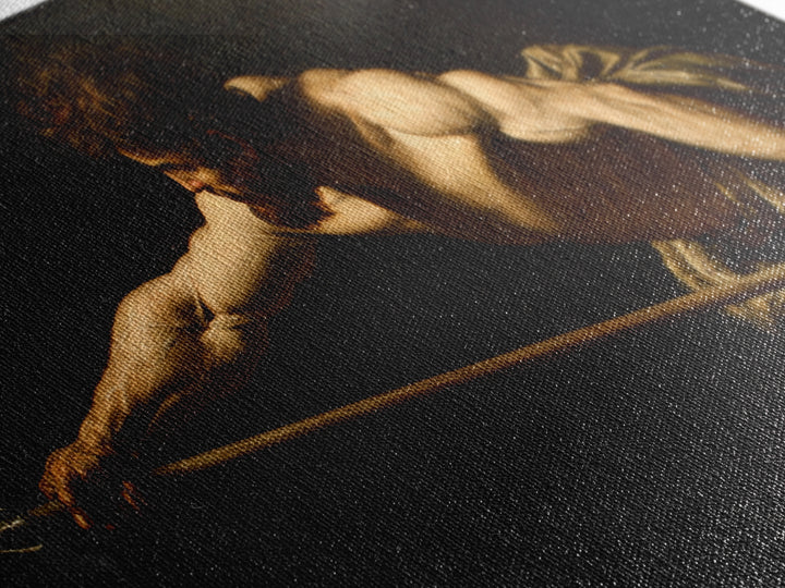 Muscular Warrior With Spear In Dramatic Shadow Wall Art, Baroque Classical Canvas, Dark Academia Decor, Mythology Art Print