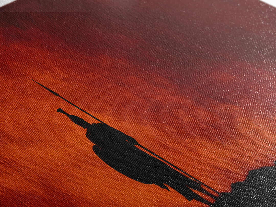 Lone Spear Warrior At Fiery Red Horizon Wall Art, Epic Fantasy Battle Canvas, Dark Warrior Decor, Man Cave Gift, Home Office Decor
