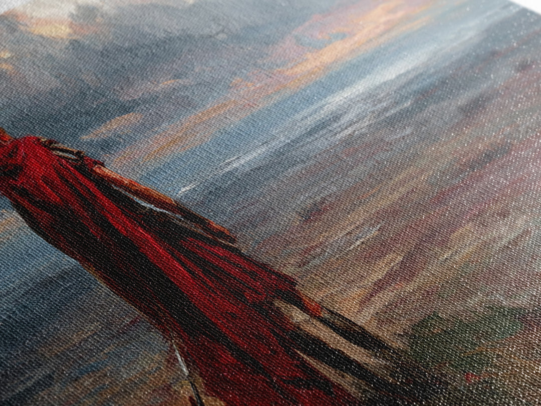 Red Cloaked Warrior Over Stormy Shore Wall Art, Epic Coastal Landscape Canvas Print, Fantasy Living Room Decor, Gift For Him