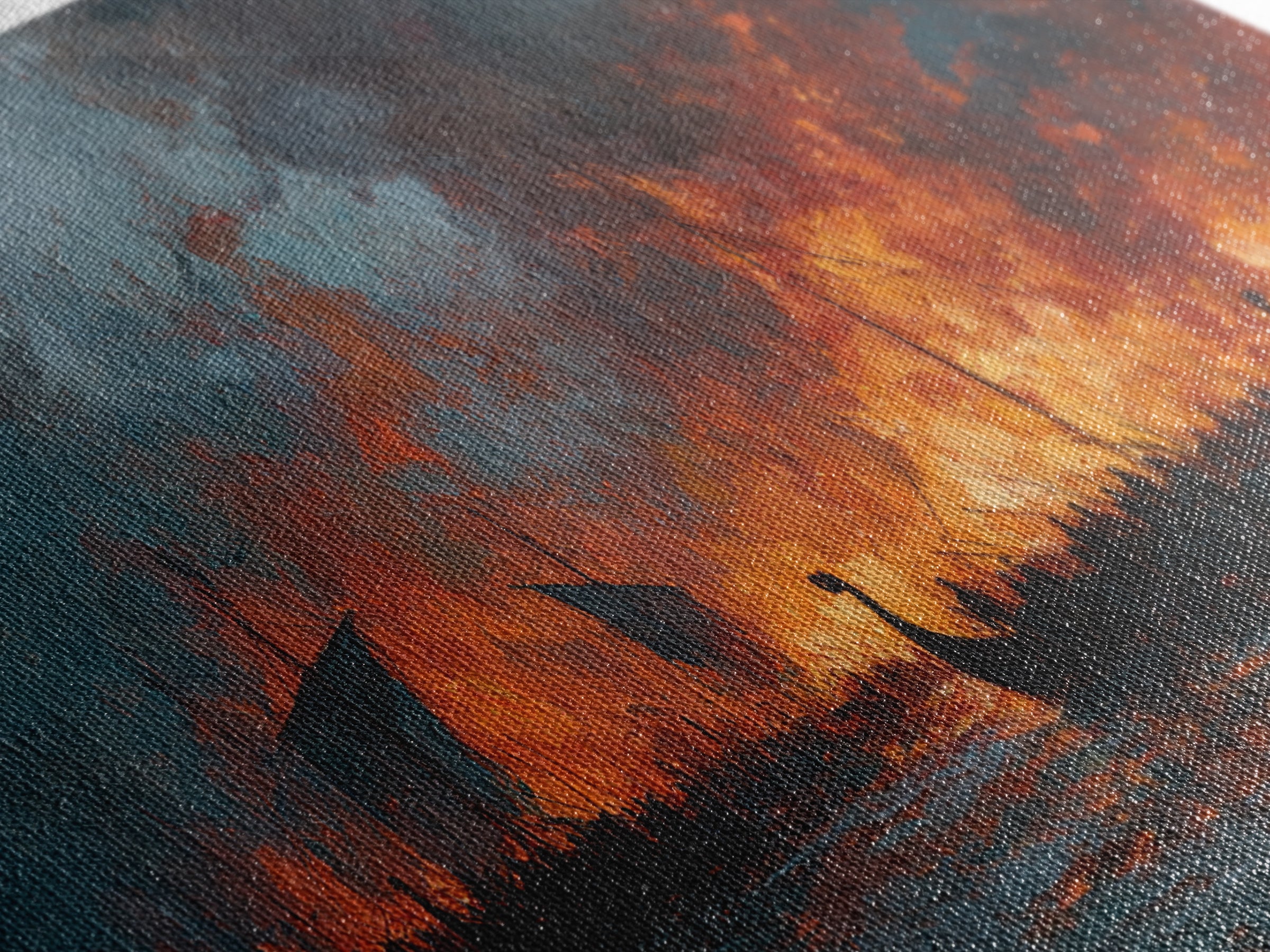 Burning Viking Longships At Sea Wall Art, Dramatic Fantasy Art, Moody Seascape, Historical Battle, Living Room Decor, Office Decor