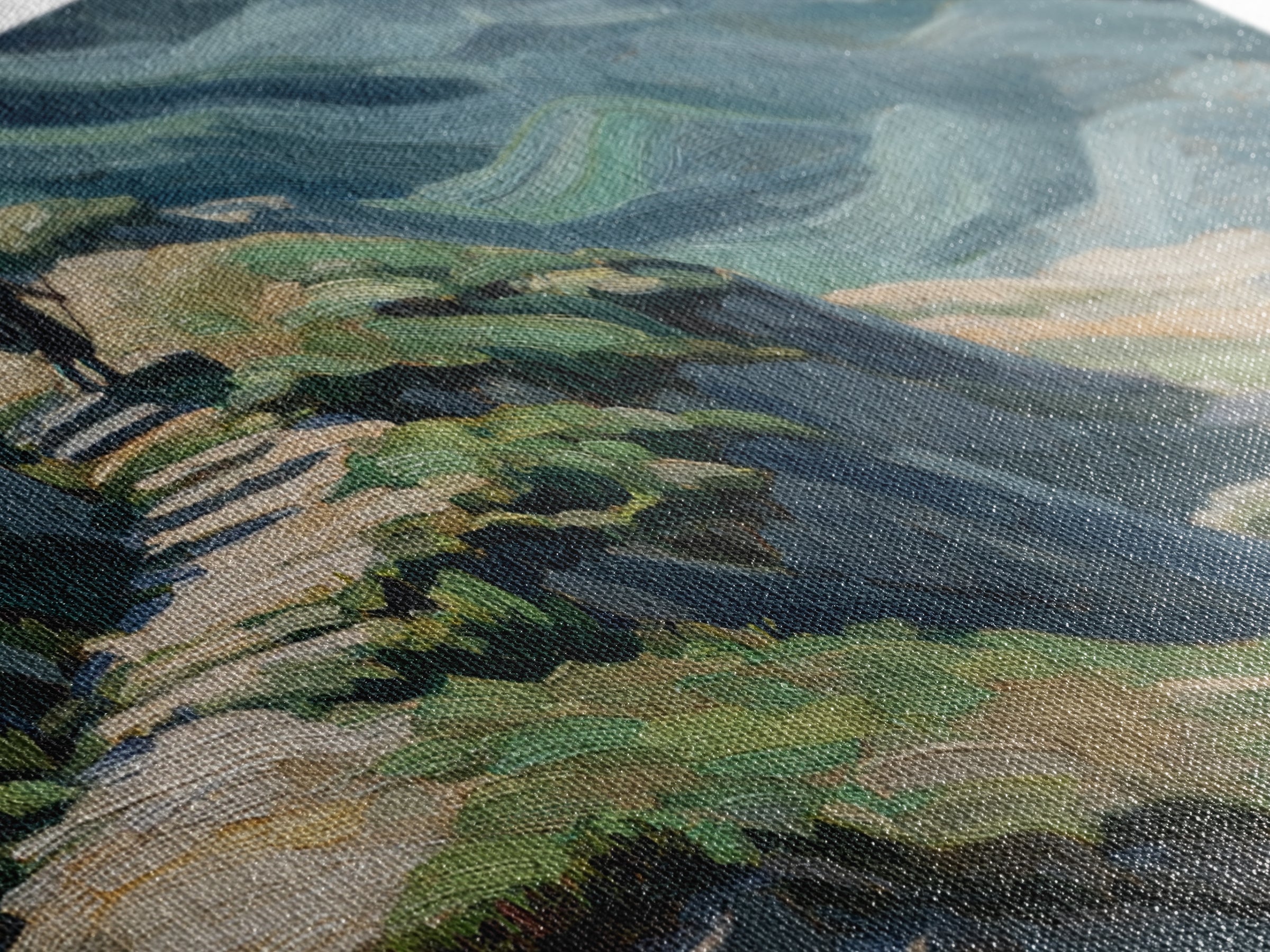 Rider On Mountain Path In Textured Hills Wall Art, Impressionist Landscape Canvas Print, Rustic Nature Decor, Home Decor
